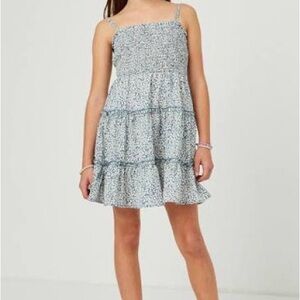 Hayden Girls Botanical Print Smocked Tiered Dress Large
